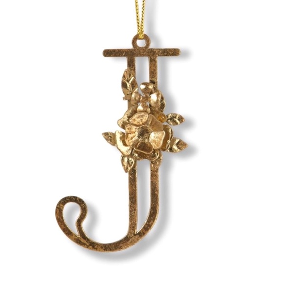 Vintage Other - FARMHOUSE CHRISTMAS MONOGRAM INITIAL *J* CHRISTMAS ORNAMENT FLORAL ANTIQUE GOLD
